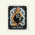 Poster of A'ja Wilson of the Las Vegas Aces in a vintage trading card style.