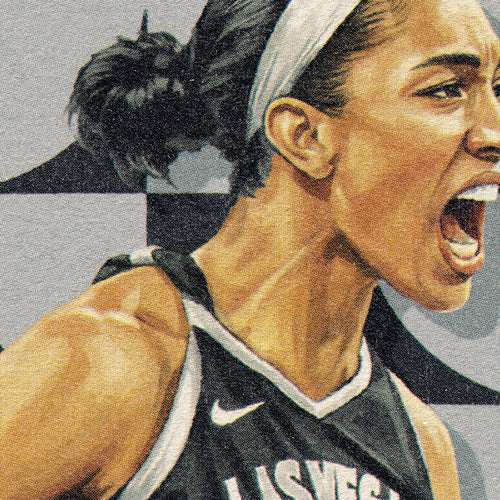 Closeup of our Aja Wilson Las Vegas Aces Poster showing the high-definition design quality and vintage graphic elements.