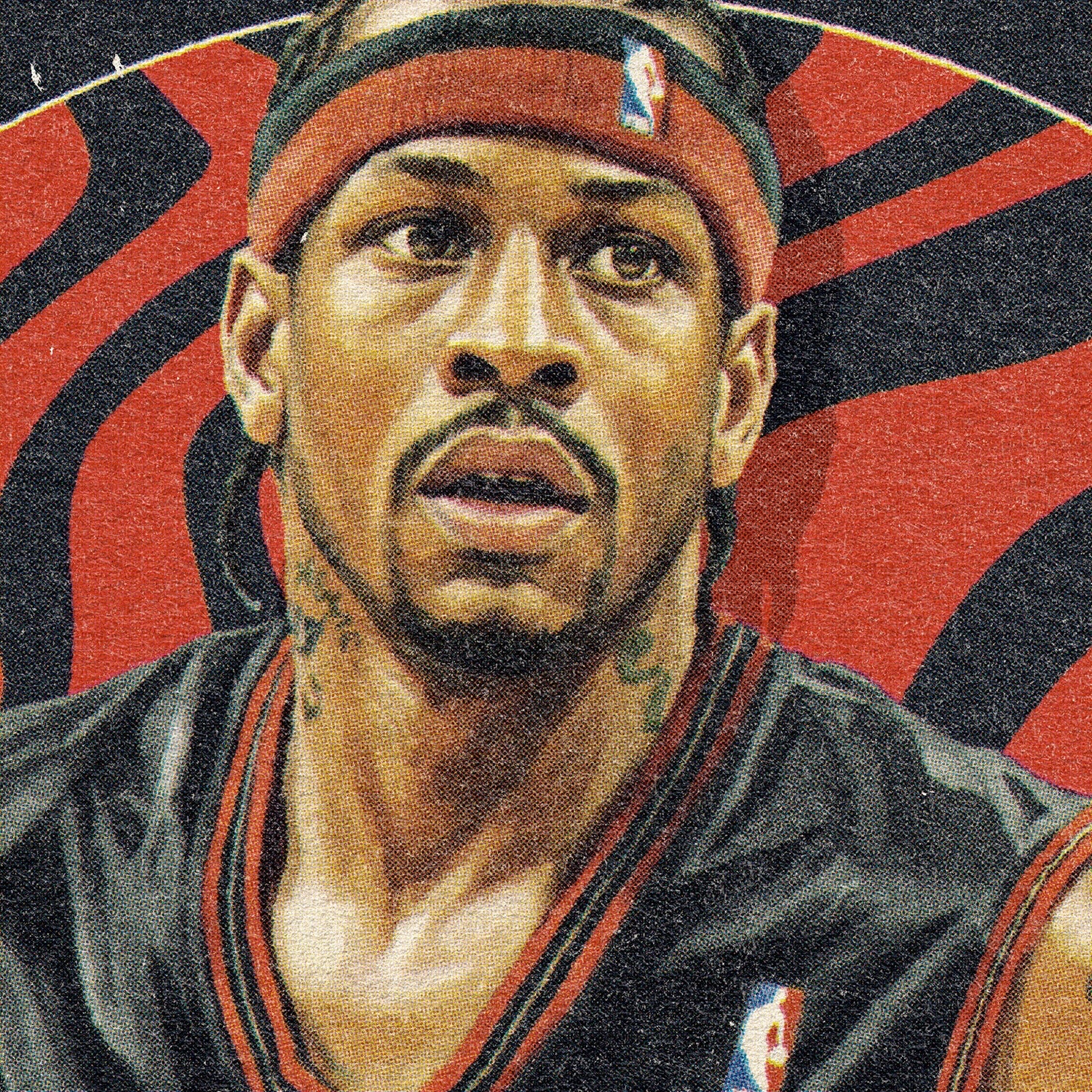 Closeup of our Allen Iverson Philadelphia 76ers Poster showing the high-definition design quality and vintage graphic elements.