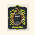 Poster of Anthony Edwards of the Minnesota Timberwolves in a vintage trading card style.
