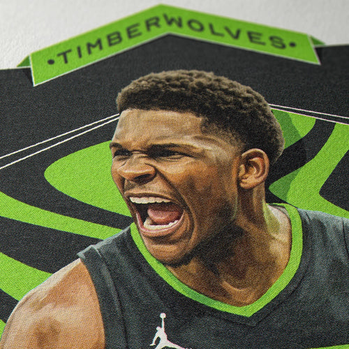 Closeup of our Anthony Edwards Minnesota Timberwolves Poster showing the high-definition design quality and vintage graphic elements.