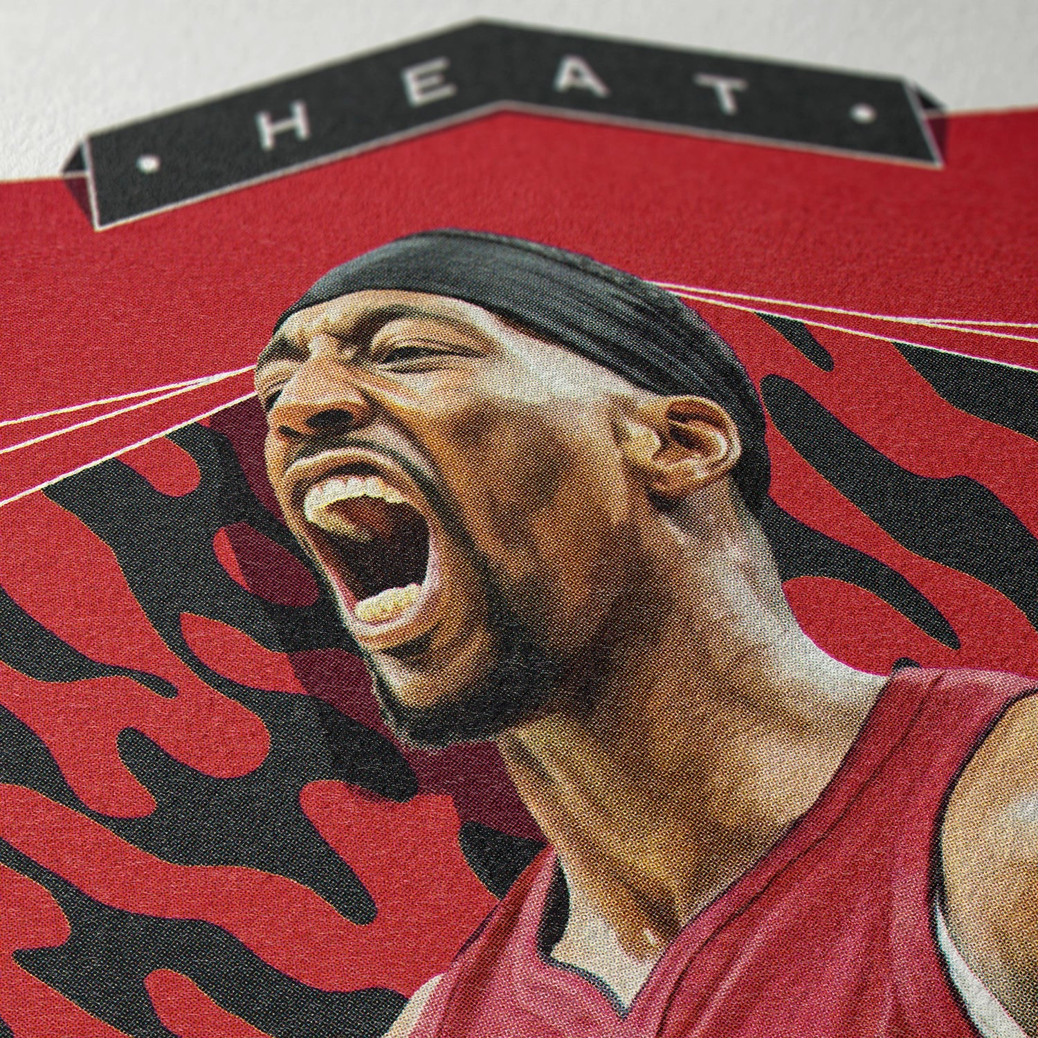 Closeup of our Bam Adebayo Miami Heat Poster showing the high-definition design quality and vintage graphic elements.