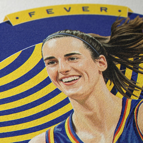 Closeup of our Caitlin Clark Indiana Fever Poster showing the high-definition design quality and vintage graphic elements.