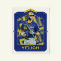 Poster of Christian Yelich of the Milwaukee Brewers in a vintage trading card style.