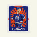 Poster of Connor McDavid of the Edmonton Oilers in a vintage trading card style.