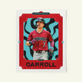 Poster of Corbin Carroll of the Arizona Diamondbacks in a vintage trading card style.
