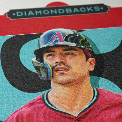 Closeup of our Corbin Carroll Arizona Diamondbacks Poster showing the high-definition design quality and vintage graphic elements.