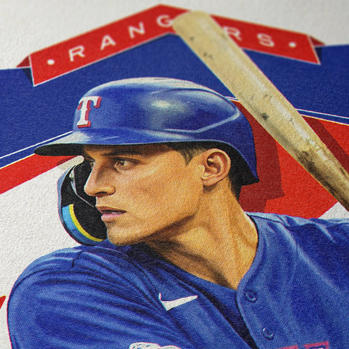 Closeup of our Corey Seager Texas Rangers Poster showing the high-definition design quality and vintage graphic elements.