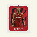 Poster of Dwyane Wade of the Miami Heat in a vintage trading card style.