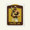 Poster of Fernando Tatis Jr. of the San Diego Padres in a vintage trading card style.