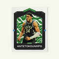 Poster of Giannis Antetokounmpo of the Milwaukee Bucks in a vintage trading card style.