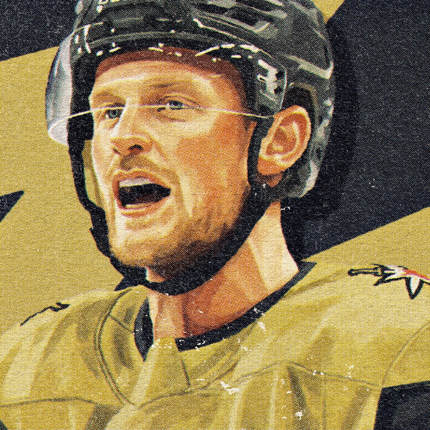 Closeup of our Jack Eichel Golden Knights Poster showing the high-definition design quality and vintage graphic elements.