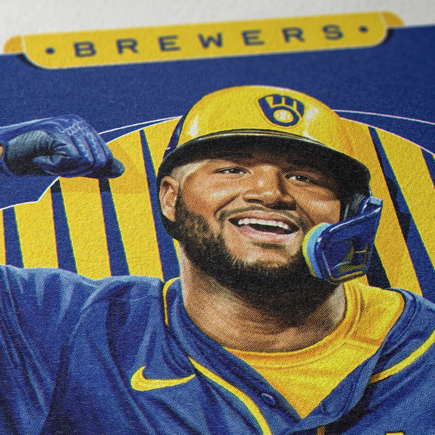 Closeup of our Jackson Chourio Milwaukee Brewers Poster showing the high-definition design quality and vintage graphic elements.
