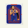 Poster of Jalen Brunson of the New York Knicks in a vintage trading card style.