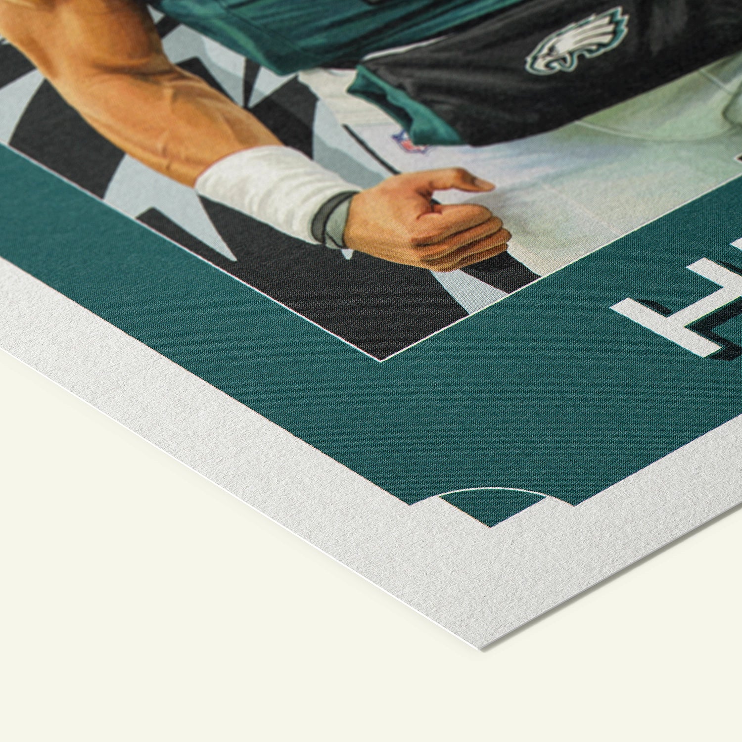 Detailed view of the premium matte paper structure of our Jalen Hurts Philadelphia Eagles Poster.