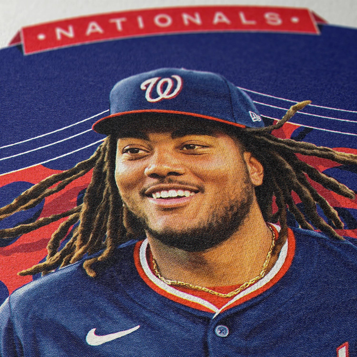 Closeup of our James Wood Washington Nationals Poster showing the high-definition design quality and vintage graphic elements.