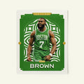 Poster of Jaylen Brown of the Boston Celtics in a vintage trading card style.