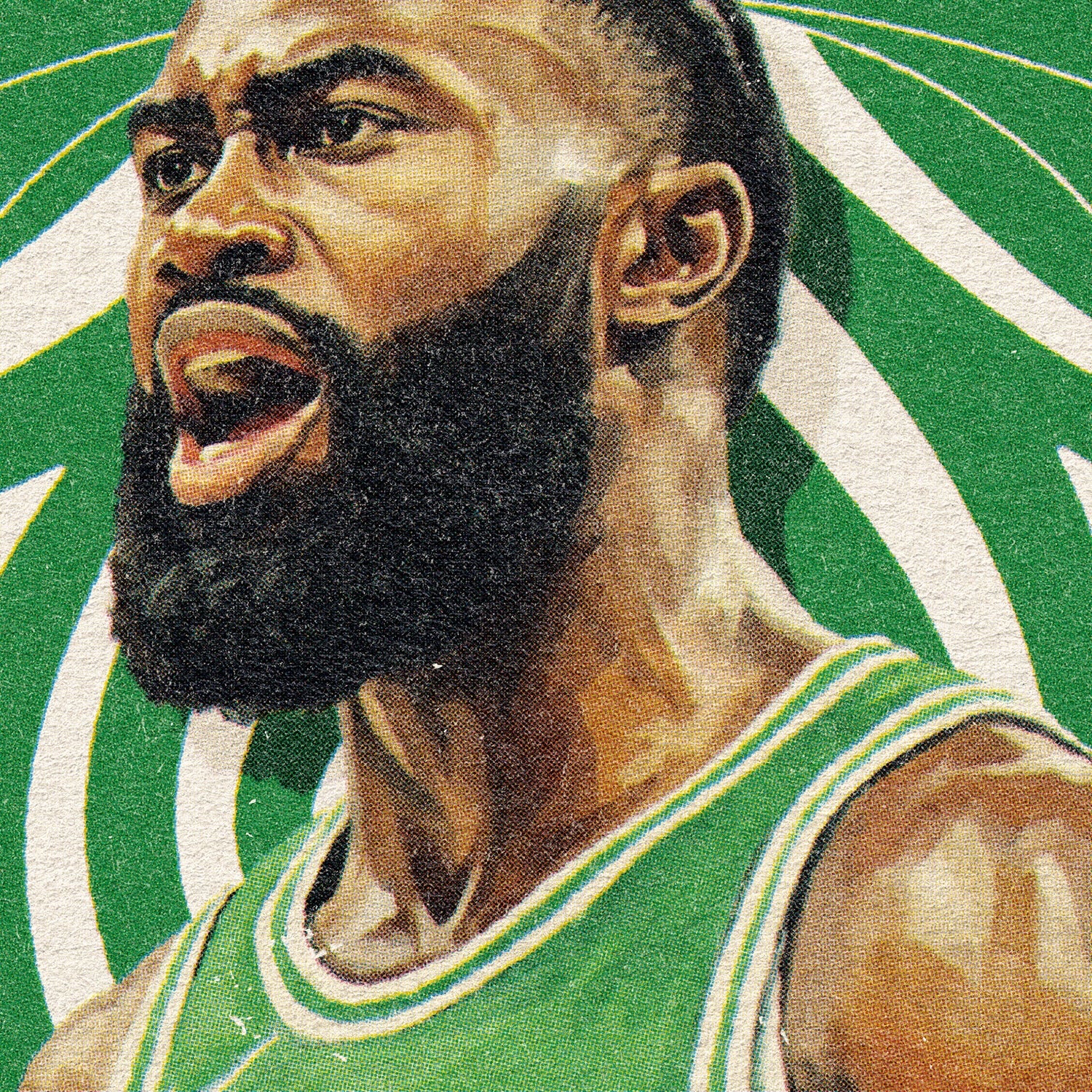 Closeup of our Jaylen Brown Celtics Poster showing the high-definition design quality and vintage graphic elements.