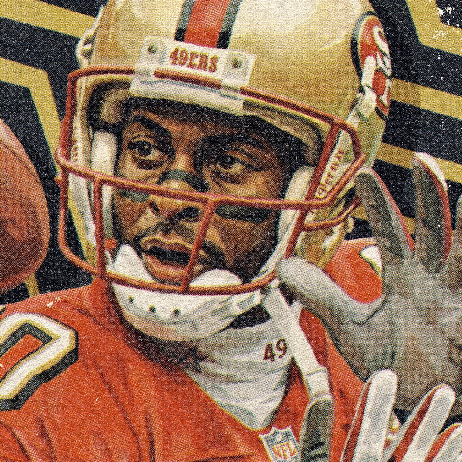 Closeup of our Jerry Rice San Francisco 49ers Poster showing the high-definition design quality and vintage graphic elements.