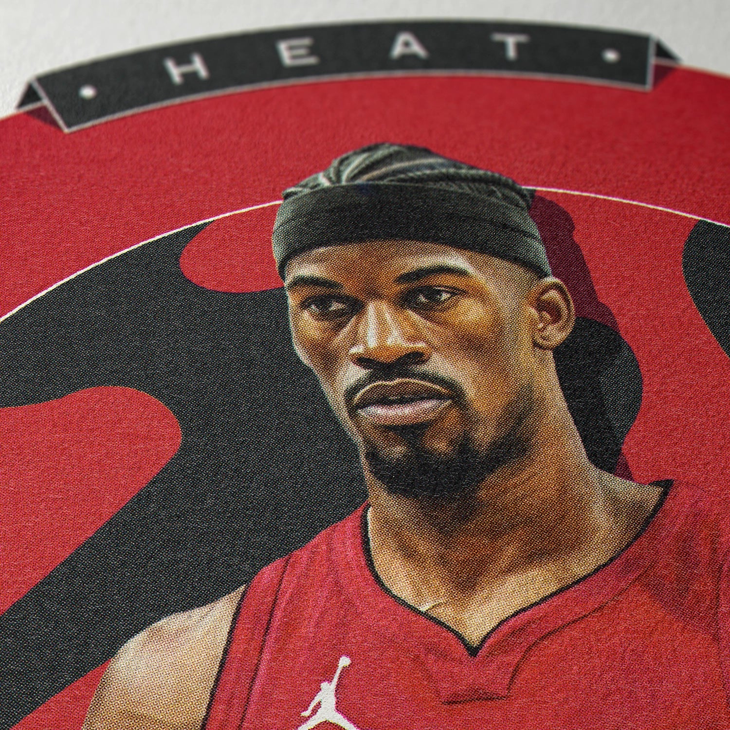 Closeup of our Jimmy Butler Heat Poster showing the high-definition design quality and vintage graphic elements.