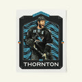 Poster of Joe Thornton of the San Jose Sharks in a vintage trading card style.