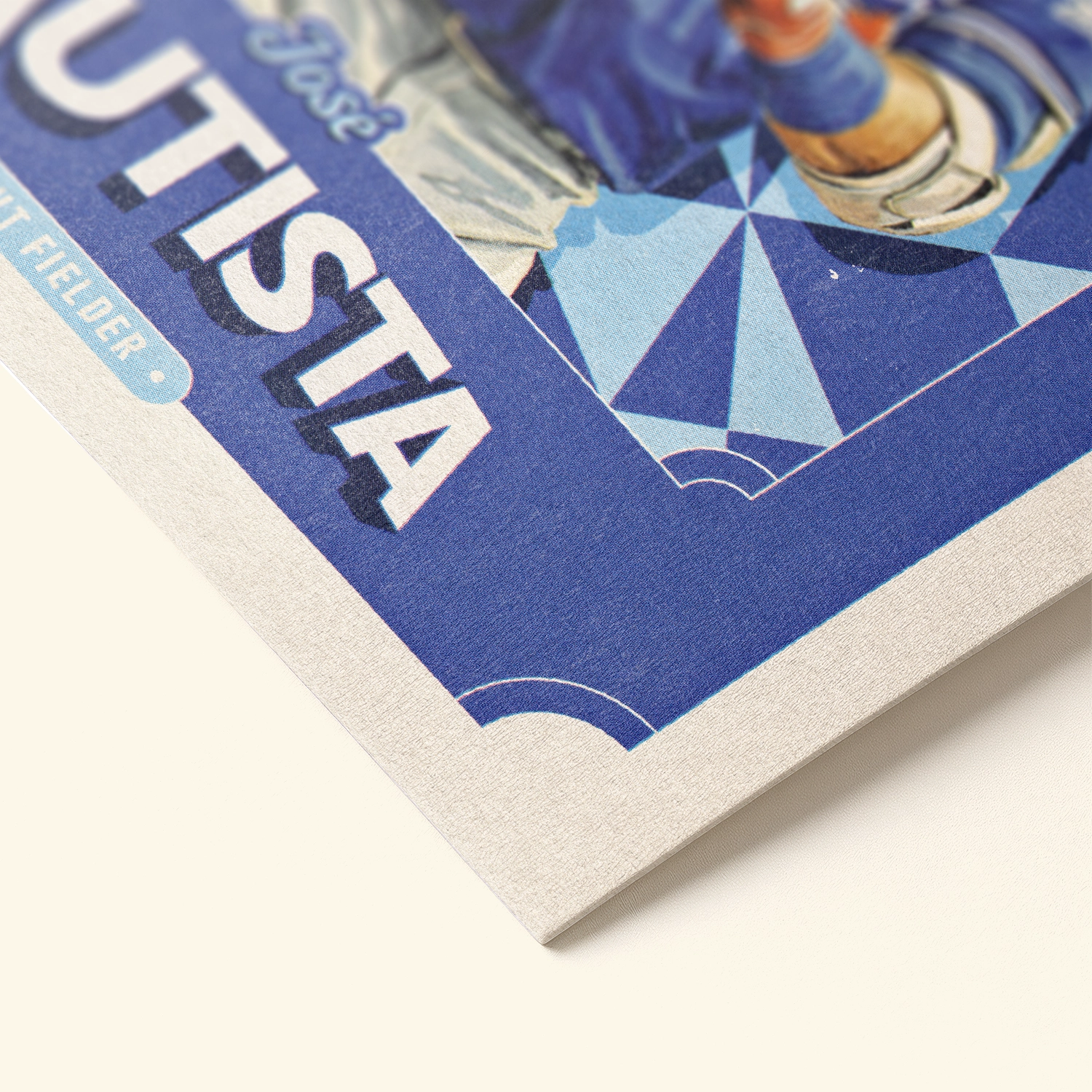 A Jose Bautista poster displayed as modern sports wall art in the home of a Toronto Blue Jays fan.