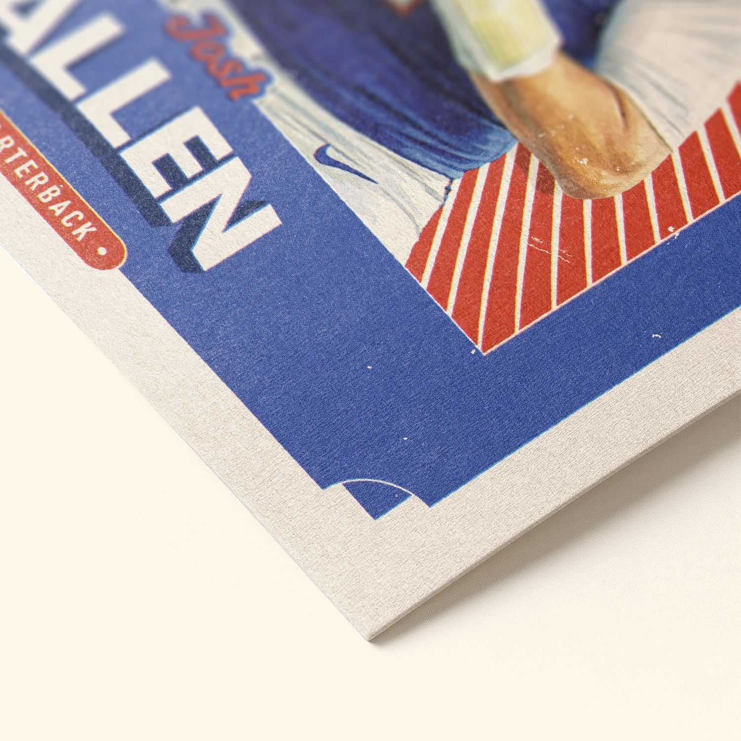 Detailed view of the premium matte paper structure of our Josh Allen Buffalo Bills Poster.