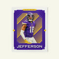 Poster of Justin Jefferson of the Minnesota Vikings in a vintage trading card style.