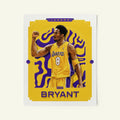 Poster of Kobe Bryant of the Los Angeles Lakers in a vintage trading card style.
