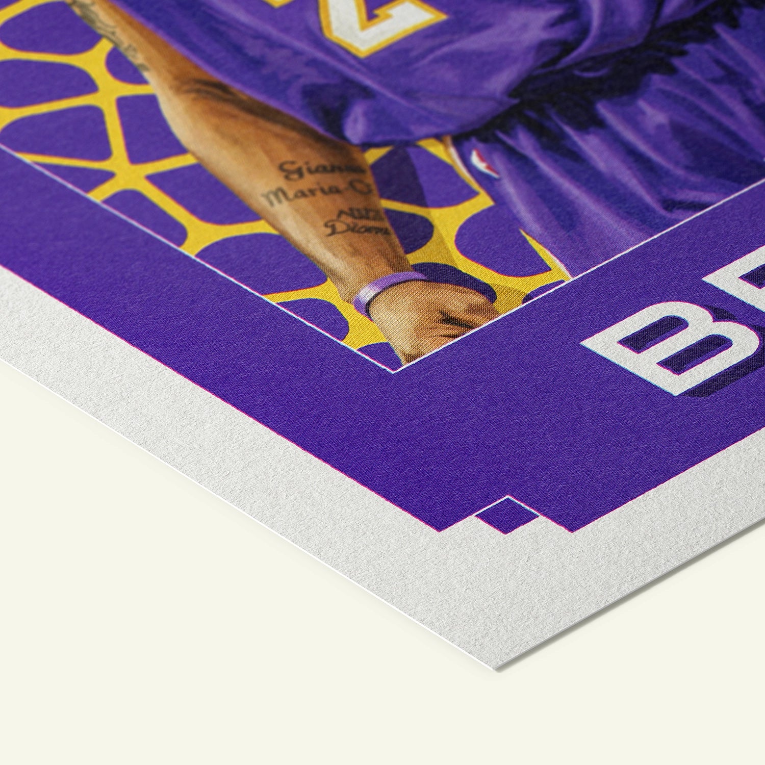 Detailed view of the premium matte paper structure of our Kobe Bryant Los Angeles Lakers Poster.