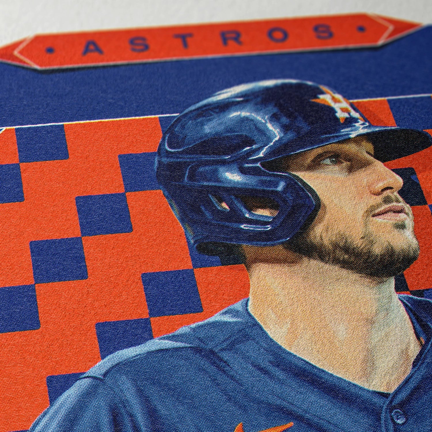 Closeup of our Kyle Tucker Houston Astros Poster showing the high-definition design quality and vintage graphic elements.