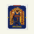 Poster of Kyrie Irving of the Cleveland Cavaliers in a vintage trading card style.