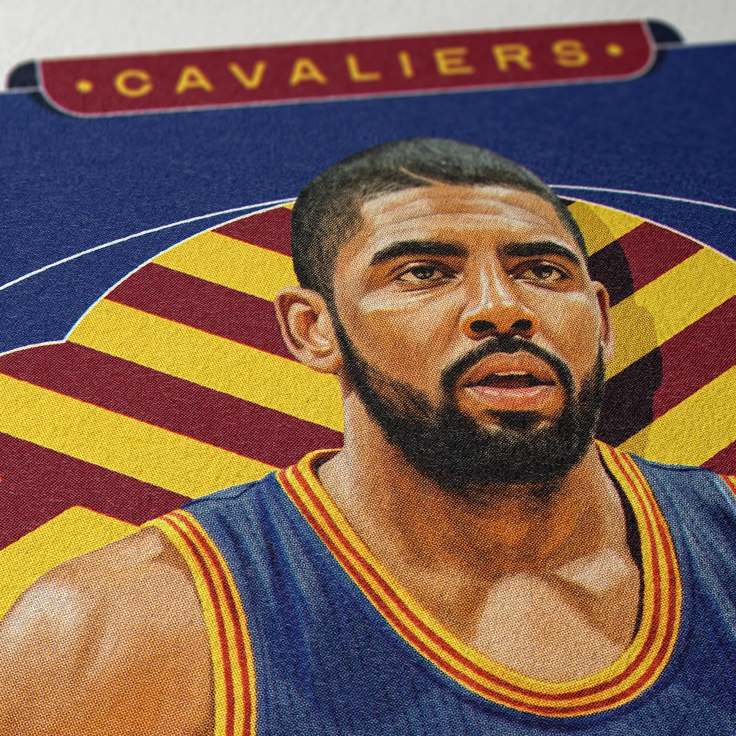 Closeup of our Kyrie Irving Cleveland Cavaliers Poster showing the high-definition design quality and vintage graphic elements.