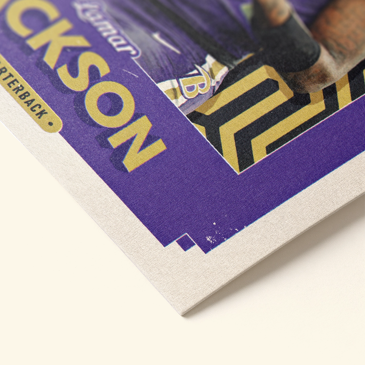 Detailed view of the premium matte paper structure of our Lamar Jackson Baltimore Ravens Poster.