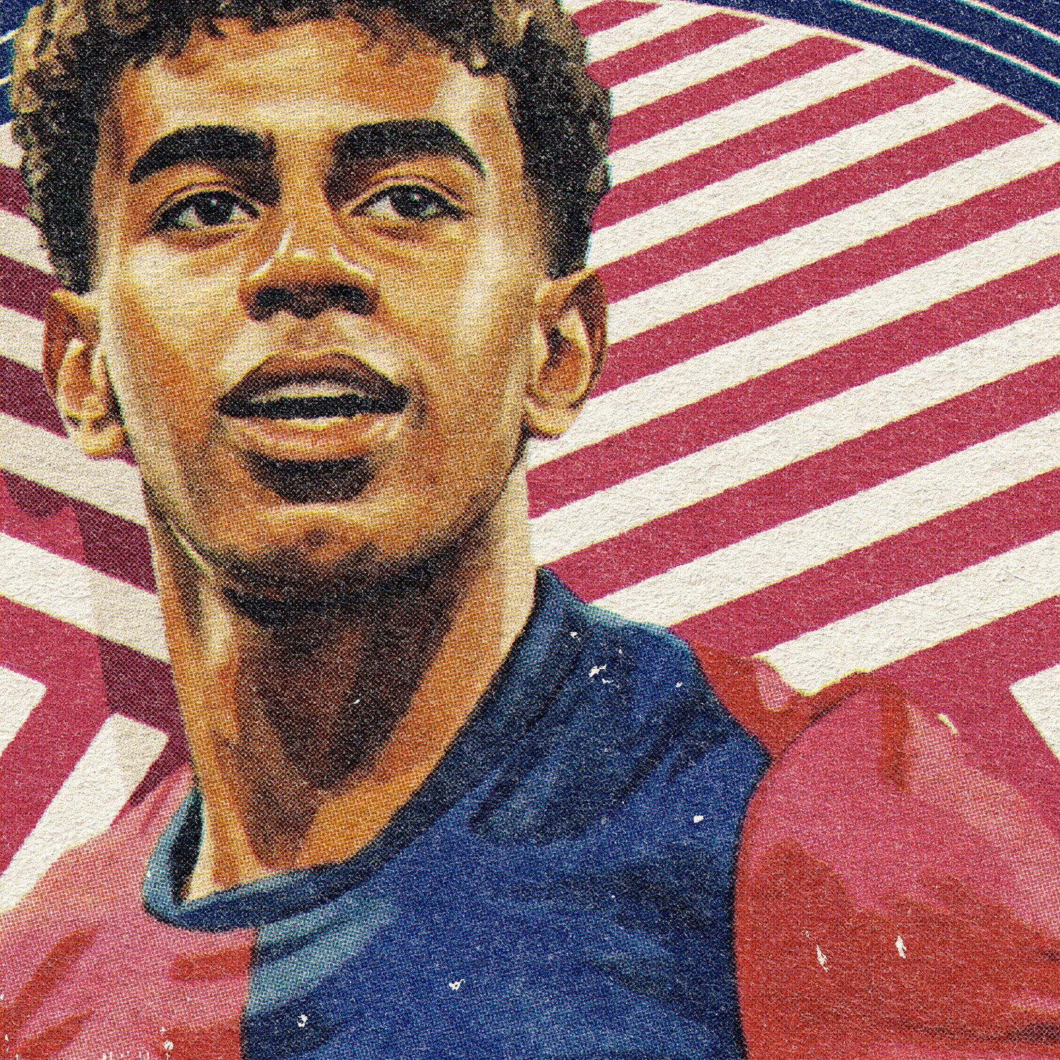 Closeup of our Lamine Yamal FC Barcelona Poster showing the high-definition design quality and vintage graphic elements.