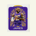 Poster of LeBron James of the Los Angeles Lakers in a vintage trading card style.