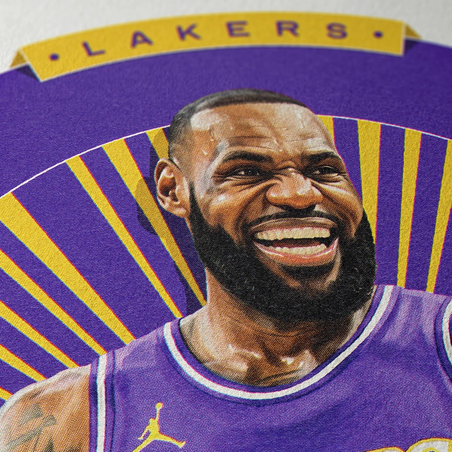 Closeup of our LeBron James Los Angeles Lakers Poster showing the high-definition design quality and vintage graphic elements.