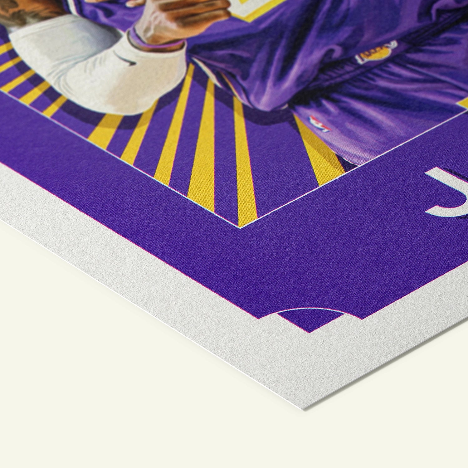 Detailed view of the premium matte paper structure of our LeBron James Los Angeles Lakers Poster.