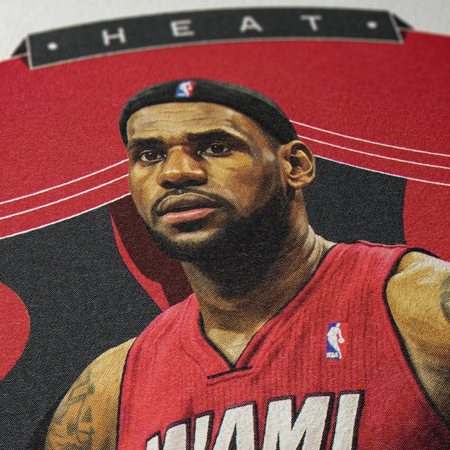 Closeup of our LeBron James Miami Heat Poster showing the high-definition design quality and vintage graphic elements.