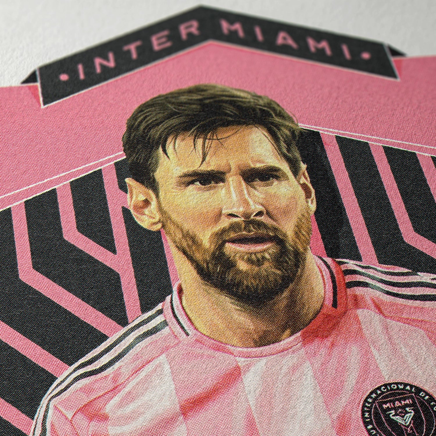 Closeup of our Lionel Messi Inter Miami Poster showing the high-definition design quality and vintage graphic elements.