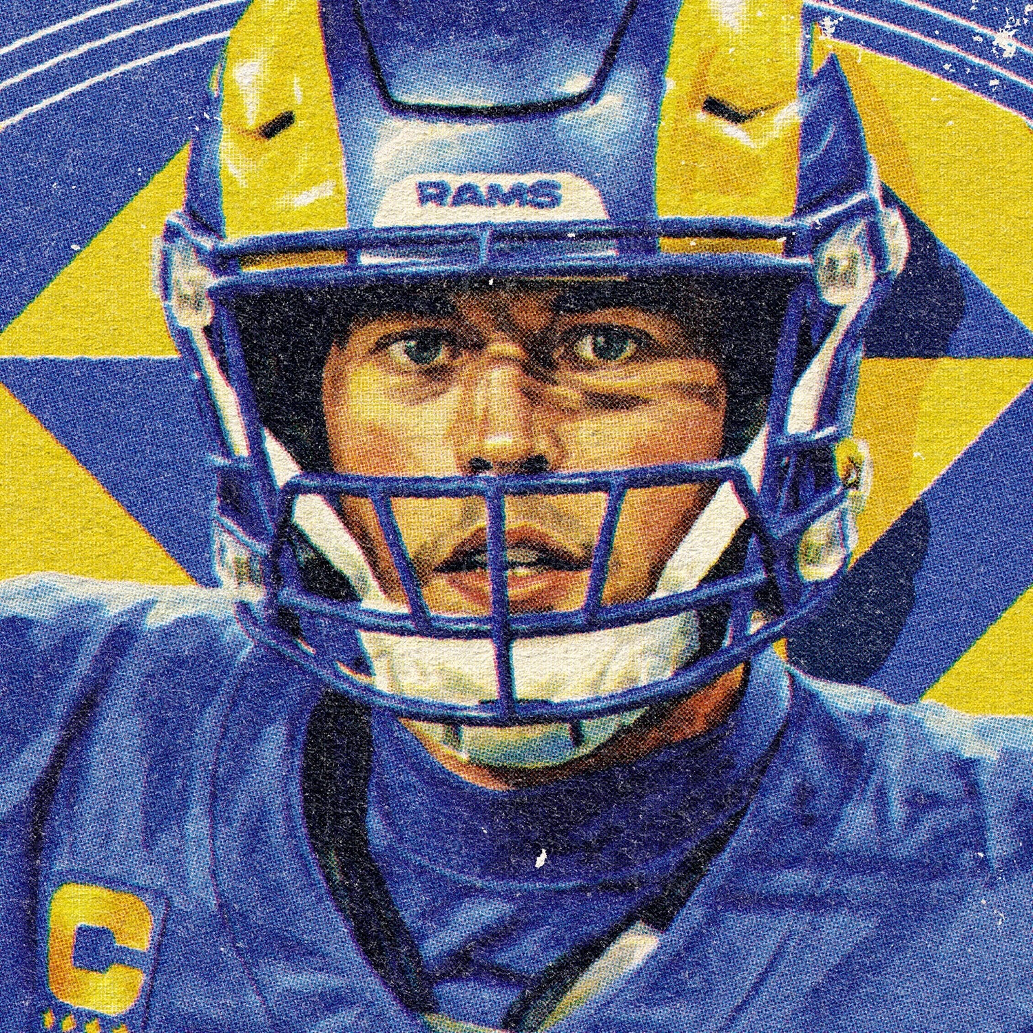 Closeup of our Matthew Stafford LA Rams Poster showing the high-definition design quality and vintage graphic elements.