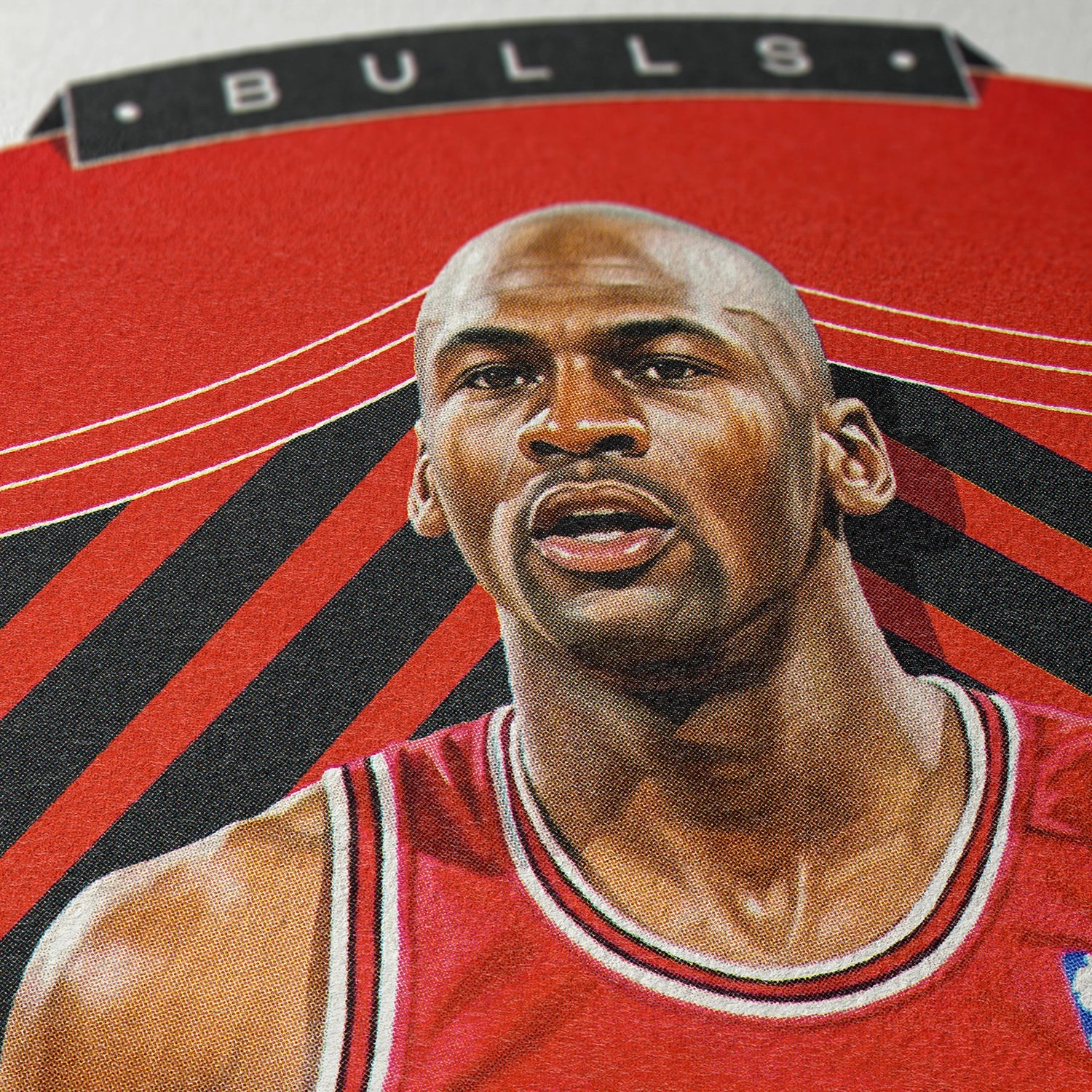 Closeup of our Michael Jordan Chicago Bulls Poster showing the high-definition design quality and vintage graphic elements.