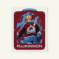 Poster of Nathan MacKinnon of the Colorado Avalanche in a vintage trading card style.