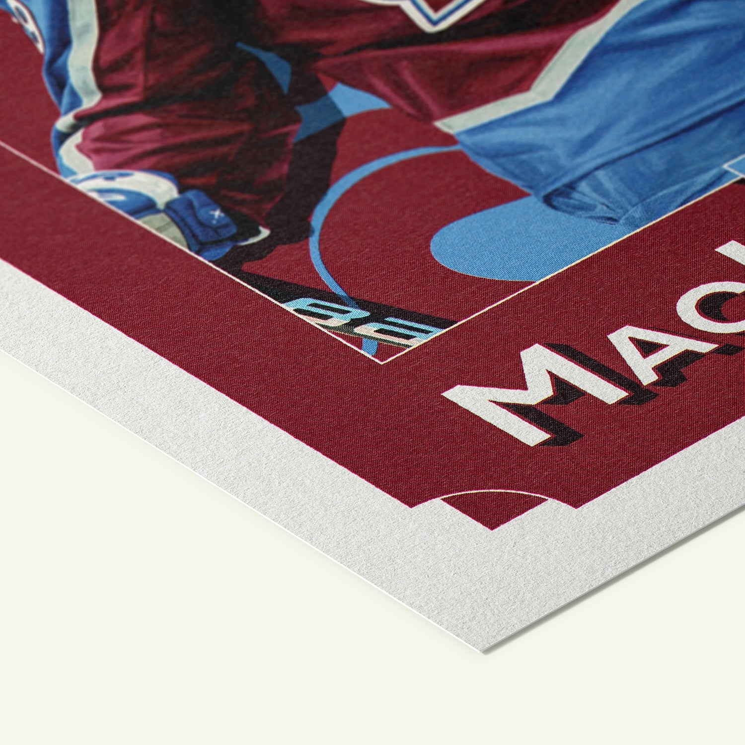 Detailed view of the premium matte paper structure of our Nathan MacKinnon Colorado Avalanche Poster.