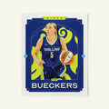 Poster of Paige Bueckers of the Dallas Wings in a vintage trading card style.