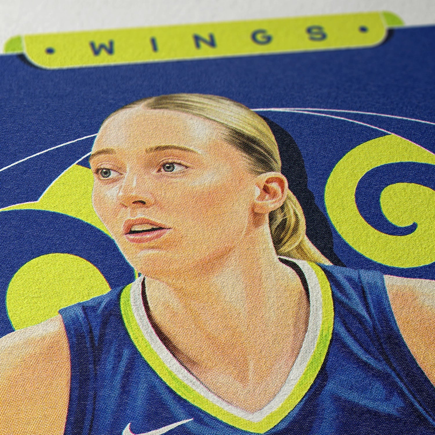 Closeup of our Paige Bueckers Dallas Wings Poster showing the high-definition design quality and vintage graphic elements.