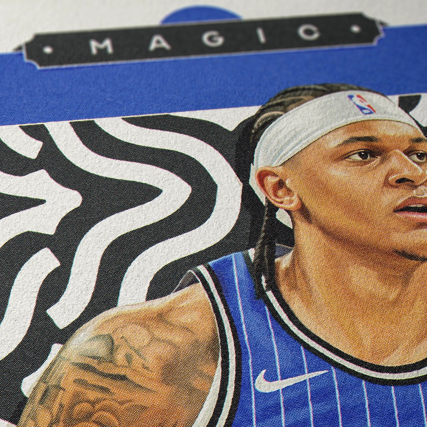 Closeup of our Paolo Banchero Orlando Magic Poster showing the high-definition design quality and vintage graphic elements.