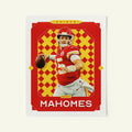 Poster of Patrick Mahomes of the Kansas City Chiefs in a vintage trading card style.