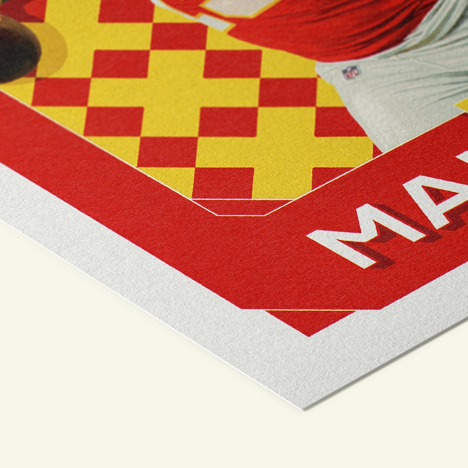 Detailed view of the premium matte paper structure of our Patrick Mahomes Kansas City Chiefs Poster.