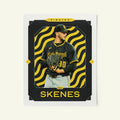 Poster of Paul Skenes of the Pittsburgh Pirates in a vintage trading card style.
